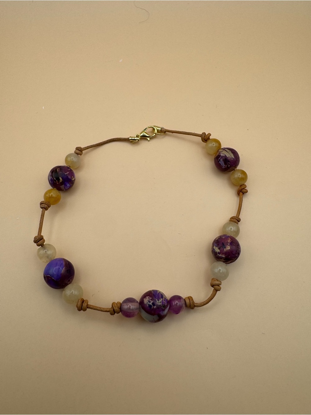 Handcrafted Purple Beaded Leather Bracelet